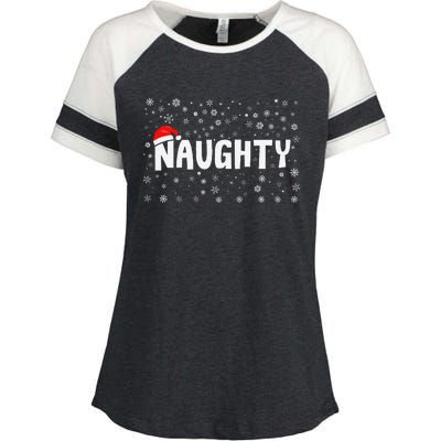 Naughty Matching Couple Christmas Xmas Holiday Women Enza Ladies Jersey Colorblock Tee