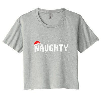 Naughty Matching Couple Christmas Xmas Holiday Women Women's Crop Top Tee