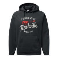 Nashville Music City Guitar Vintage Gift Performance Fleece Hoodie