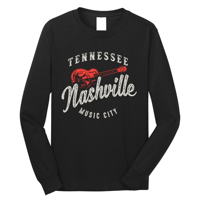 Nashville Music City Guitar Vintage Gift Long Sleeve Shirt