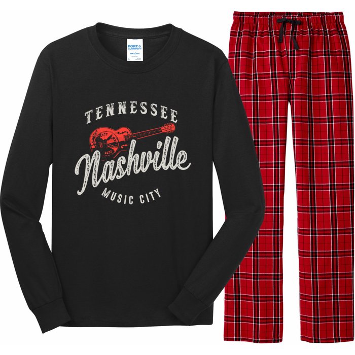 Nashville Music City Guitar Vintage Gift Long Sleeve Pajama Set