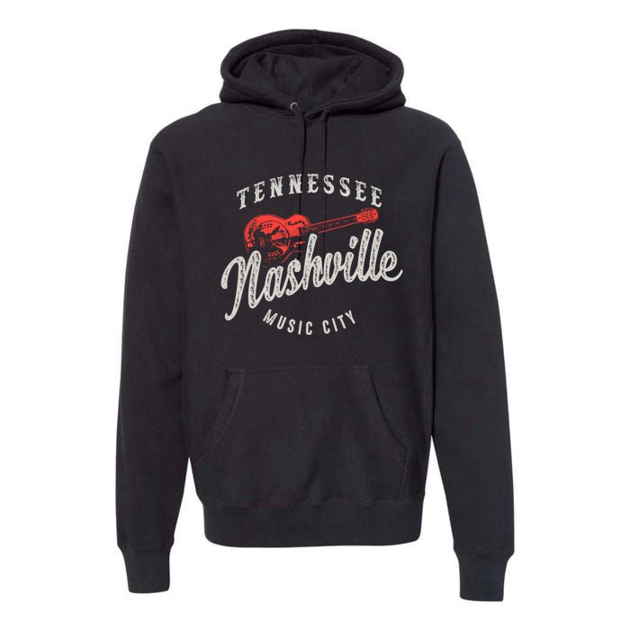 Nashville Music City Guitar Vintage Gift Premium Hoodie