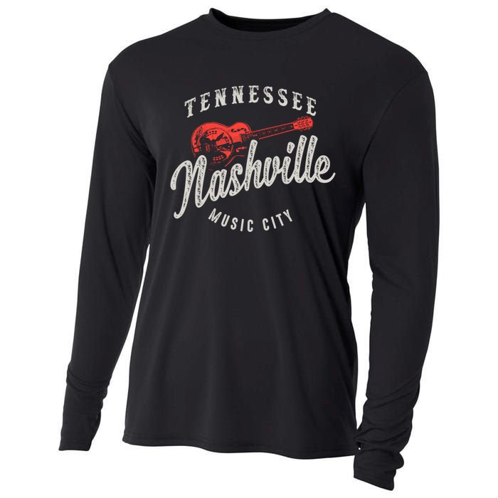 Nashville Music City Guitar Vintage Gift Cooling Performance Long Sleeve Crew