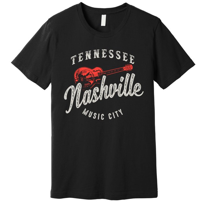 Nashville Music City Guitar Vintage Gift Premium T-Shirt