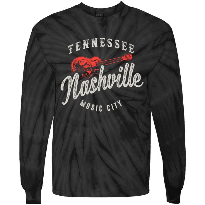 Nashville Music City Guitar Vintage Gift Tie-Dye Long Sleeve Shirt