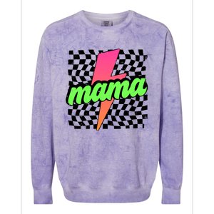 Neon Mama Checkered Mom Lightning Bolt Colorblast Crewneck Sweatshirt