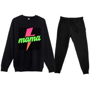 Neon Mama Checkered Mom Lightning Bolt Premium Crewneck Sweatsuit Set