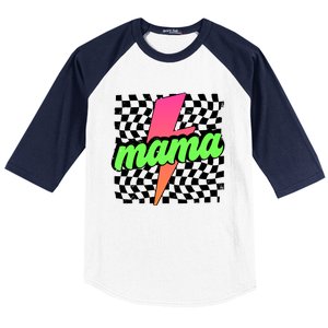 Neon Mama Checkered Mom Lightning Bolt Baseball Sleeve Shirt