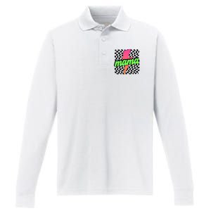 Neon Mama Checkered Mom Lightning Bolt Performance Long Sleeve Polo