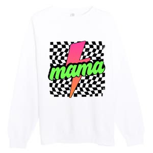 Neon Mama Checkered Mom Lightning Bolt Premium Crewneck Sweatshirt