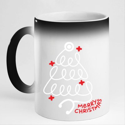 Nurse Merry Christmas Stethoscope Nurses Xmas Tree Pajamas Meaningful Gift 11oz Black Color Changing Mug