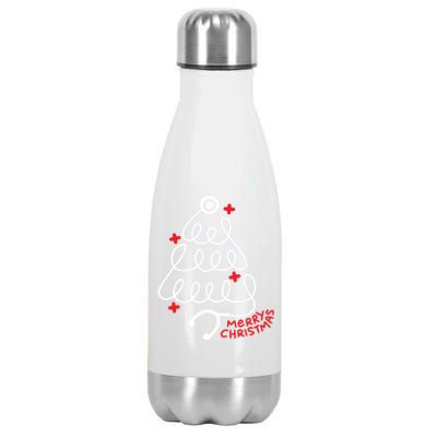 Nurse Merry Christmas Stethoscope Nurses Xmas Tree Pajamas Meaningful Gift Stainless Steel Insulated Water Bottle