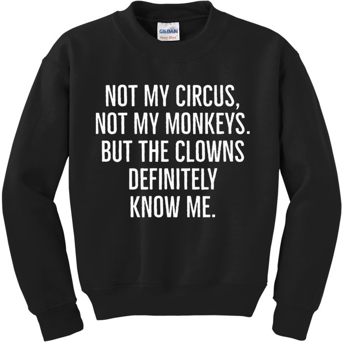 Not My Circus Not My Monkeys But The Clowns Definitely Know Kids Sweatshirt