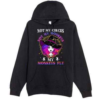 Not My Circus Not My Monkeys My Monkeys Fly Witch Halloween Premium Pullover Hoodie
