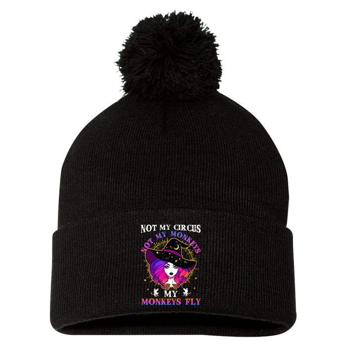 Not My Circus Not My Monkeys My Monkeys Fly Witch Halloween Pom Pom 12in Knit Beanie