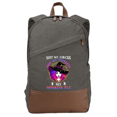 Not My Circus Not My Monkeys My Monkeys Fly Witch Halloween Cotton Canvas Backpack