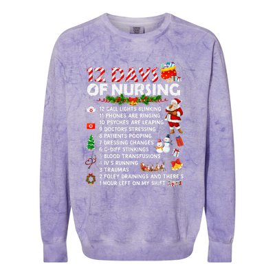 Nurses Merry Christmas Funny 12 Days Of Nursing Xmas Colorblast Crewneck Sweatshirt