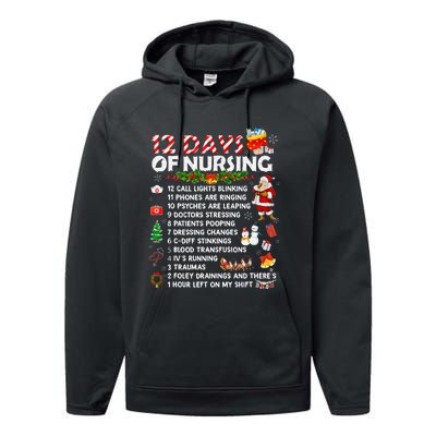 Nurses Merry Christmas Funny 12 Days Of Nursing Xmas Performance Fleece Hoodie