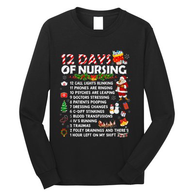 Nurses Merry Christmas Funny 12 Days Of Nursing Xmas Long Sleeve Shirt