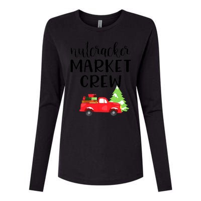 Nutcracker Market Crew Matching Christmas Shopping Womens Cotton Relaxed Long Sleeve T-Shirt