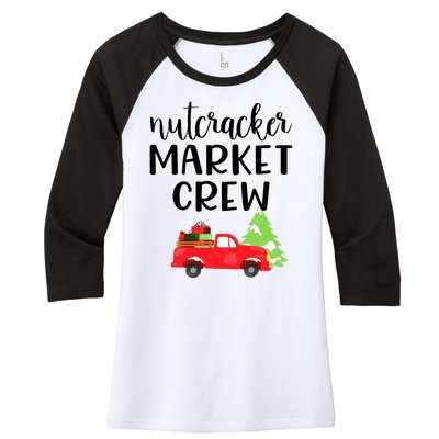 Nutcracker Market Crew Matching Christmas Shopping Women's Tri-Blend 3/4-Sleeve Raglan Shirt