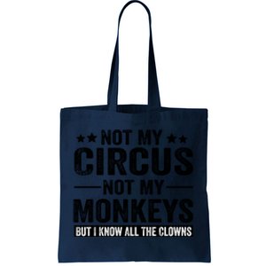 Not My Circus Not My Monkeys But I Definitely Know All The Clowns Funny Saying Tote Bag