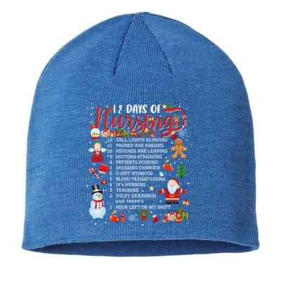 Nurses Merry Christmas Nurse Funny 12 Days Of Nursing Xmas Gift Sustainable Beanie