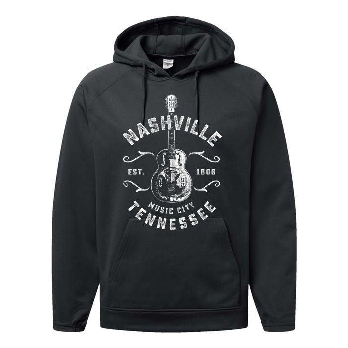 Nashville Music City Usa Gift Funny Vintage Gift Performance Fleece Hoodie