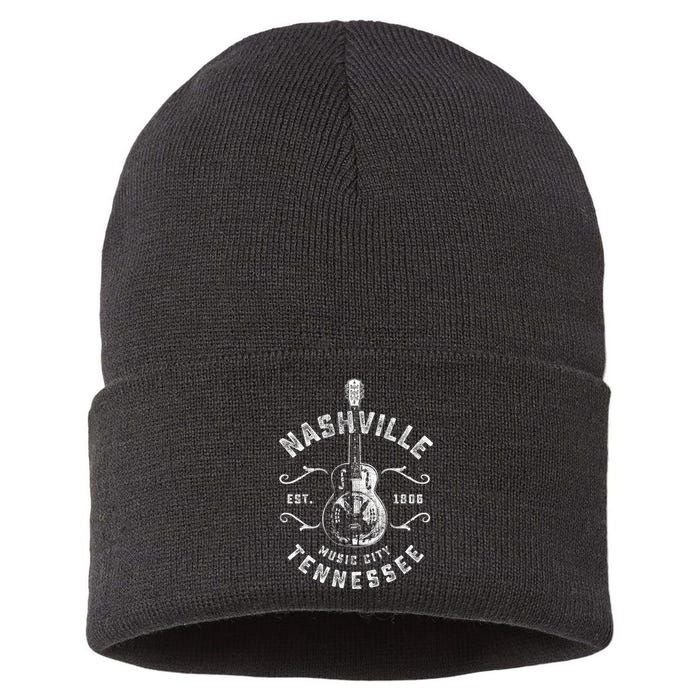 Nashville Music City Usa Gift Funny Vintage Gift Sustainable Knit Beanie