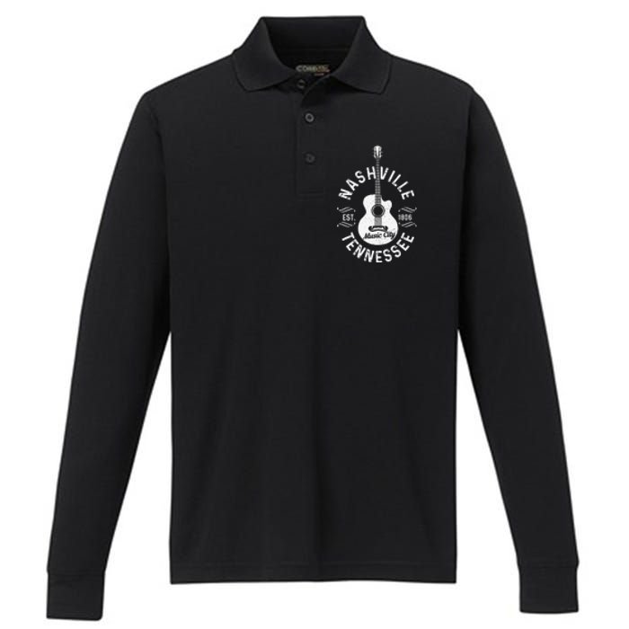 Nashville - Music City Tennessee Country Music Souvenir Performance Long Sleeve Polo