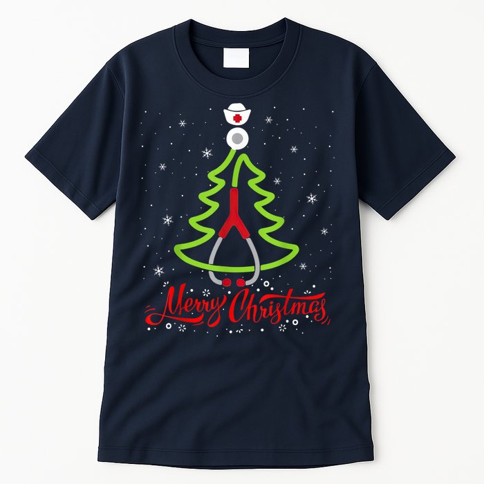 Nurse Merry Christmas Tree Stethoscope Xmas Nurse Christmas Tall T-Shirt