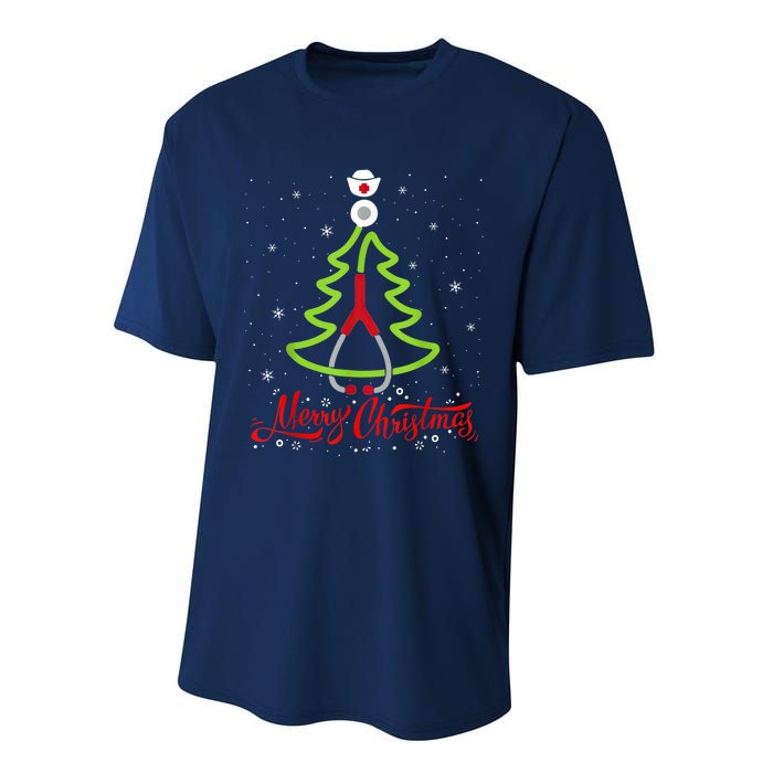 Nurse Merry Christmas Tree Stethoscope Xmas Nurse Christmas Performance Sprint T-Shirt