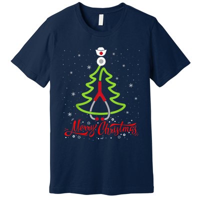 Nurse Merry Christmas Tree Stethoscope Xmas Nurse Christmas Premium T-Shirt