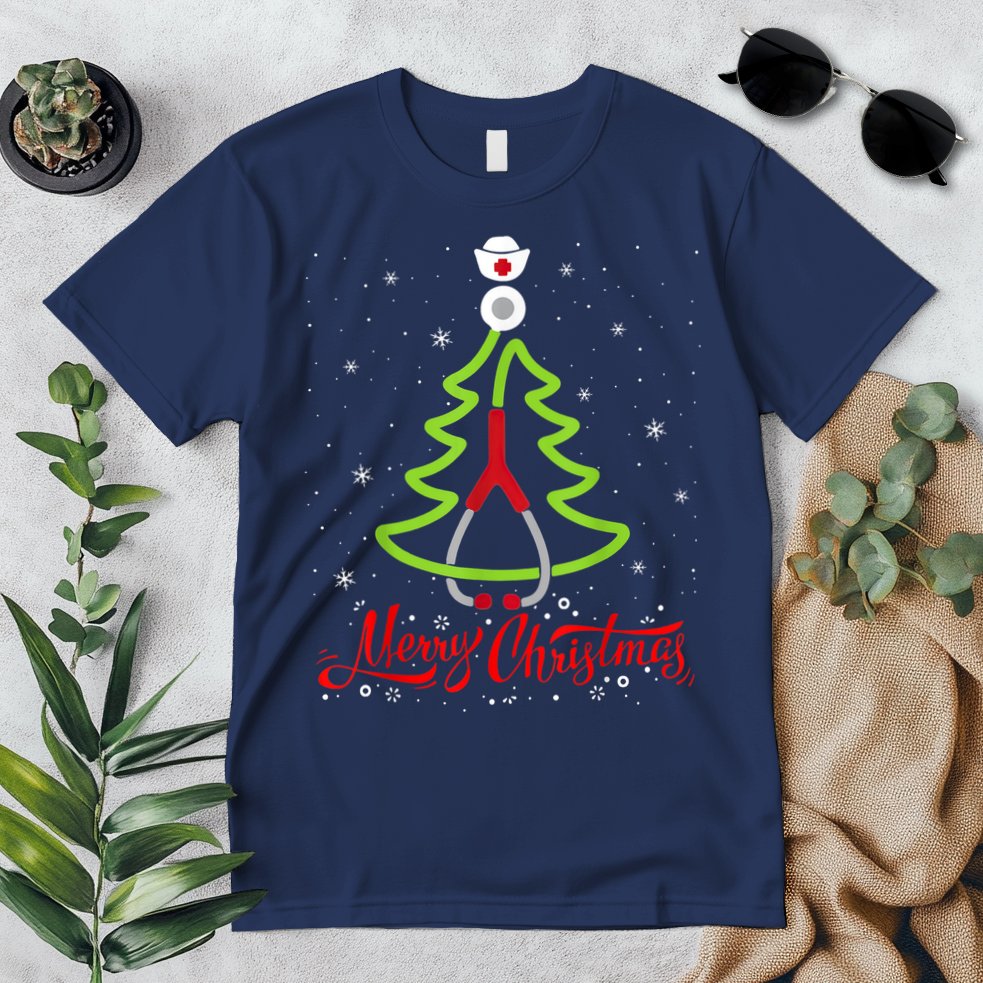 Nurse Merry Christmas Tree Stethoscope Xmas Nurse Christmas Premium T-Shirt