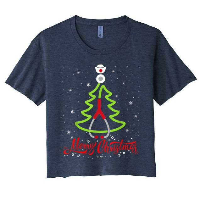 Nurse Merry Christmas Tree Stethoscope Xmas Nurse Christmas Crop Top