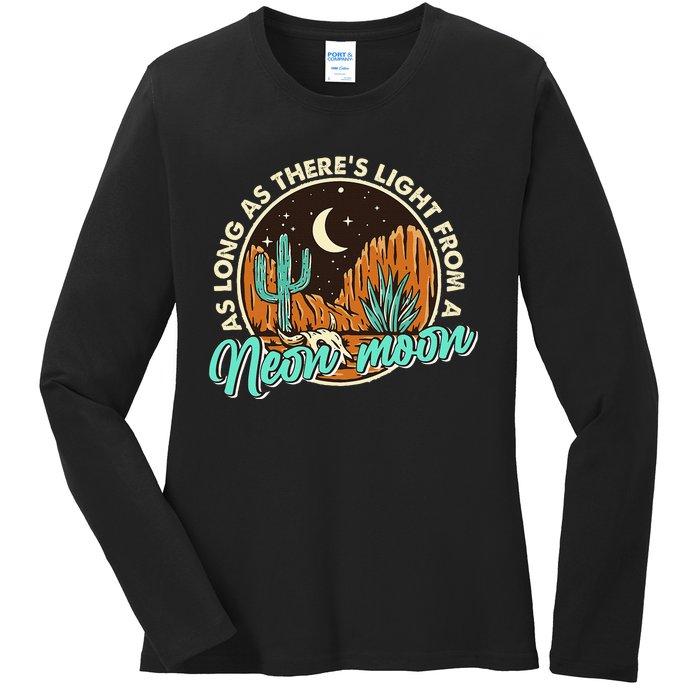 Neon Moon Cactus Country Mountain Vintage Retro Western Cow Ladies Long Sleeve Shirt