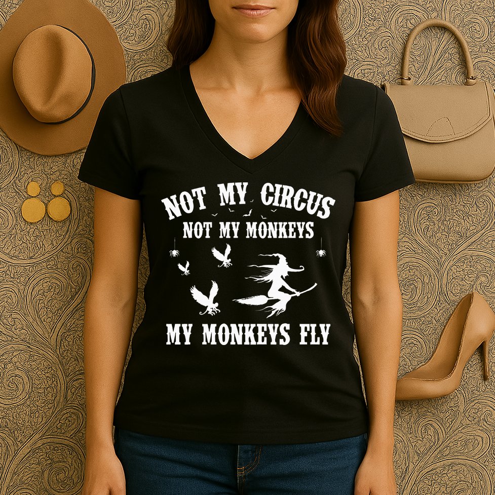 Not My Circus Not My Monkeys My Monkeys Fly Halloween Women's V-Neck T-Shirt