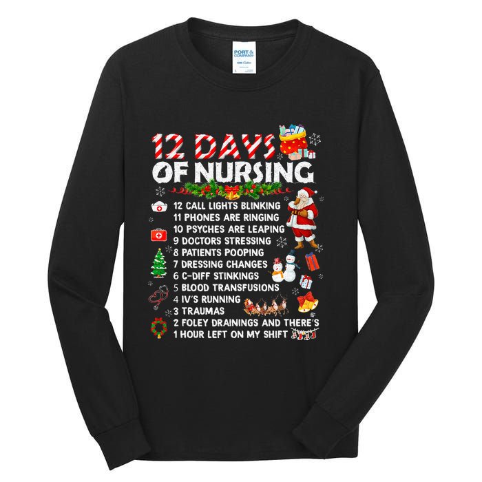 Nurses Merry Christmas Funny 12 Days of Nursing Xmas Tall Long Sleeve T-Shirt