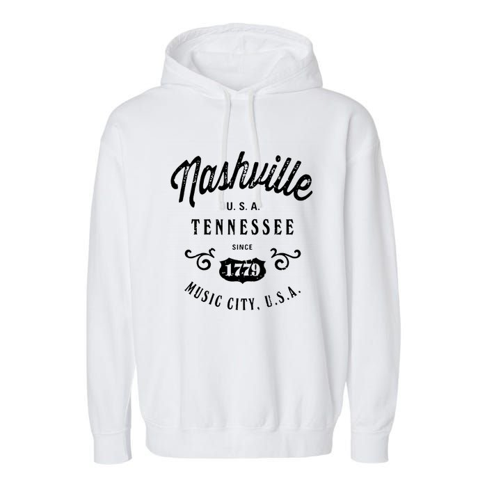 Nashville Music City Tennessee Cool Gift Country Music City Guitar Garment-Dyed Fleece Hoodie