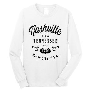 Nashville Music City Tennessee Cool Gift Country Music City Guitar Long Sleeve Shirt