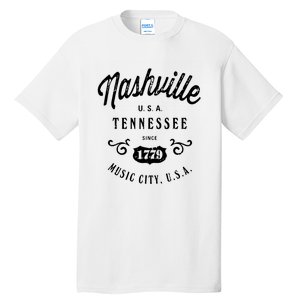 Nashville Music City Tennessee Cool Gift Country Music City Guitar Tall T-Shirt