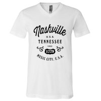 Nashville Music City Tennessee Cool Gift Country Music City Guitar V-Neck T-Shirt