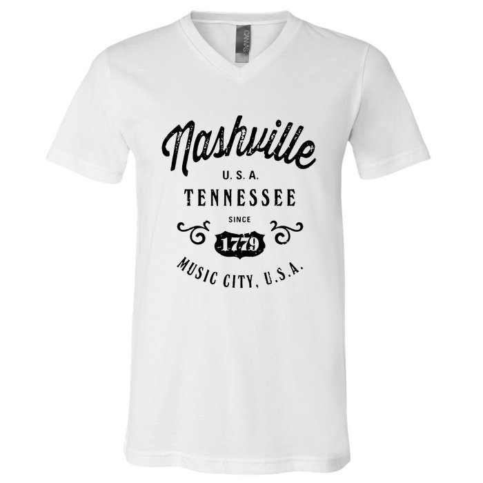 Nashville Music City Tennessee Cool Gift Country Music City Guitar V-Neck T-Shirt