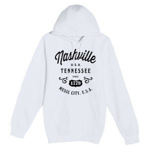 Nashville Music City Tennessee Cool Gift Country Music City Guitar Premium Pullover Hoodie