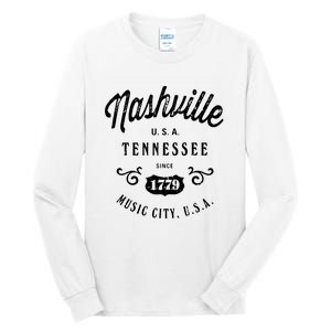 Nashville Music City Tennessee Cool Gift Country Music City Guitar Tall Long Sleeve T-Shirt