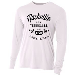 Nashville Music City Tennessee Cool Gift Country Music City Guitar Cooling Performance Long Sleeve Crew