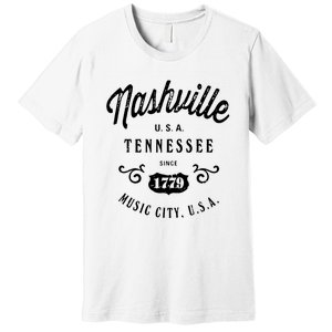 Nashville Music City Tennessee Cool Gift Country Music City Guitar Premium T-Shirt