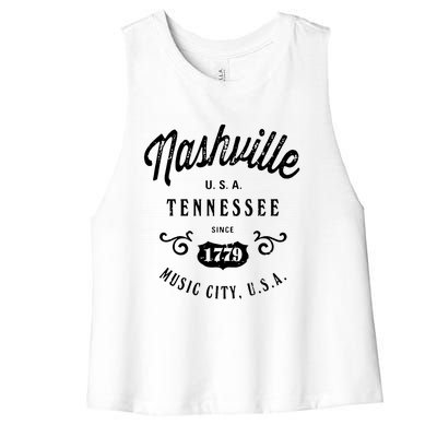 Nashville Music City Tennessee Cool Gift Country Music City Guitar Women's Racerback Cropped Tank