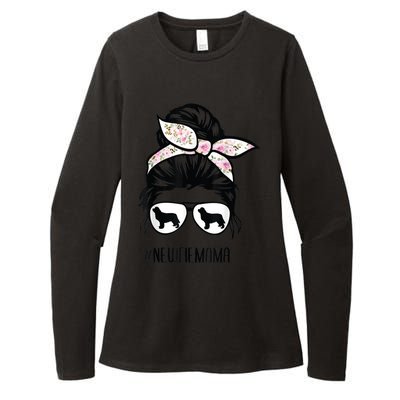 Newfie Mom Dog Messy Bun Hair Glasses Newfoundland Dog Mom Womens CVC Long Sleeve Shirt