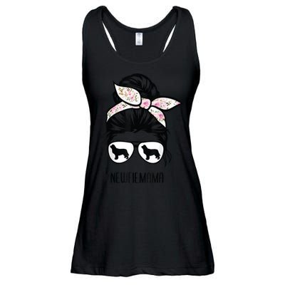 Newfie Mom Dog Messy Bun Hair Glasses Newfoundland Dog Mom Ladies Essential Flowy Tank